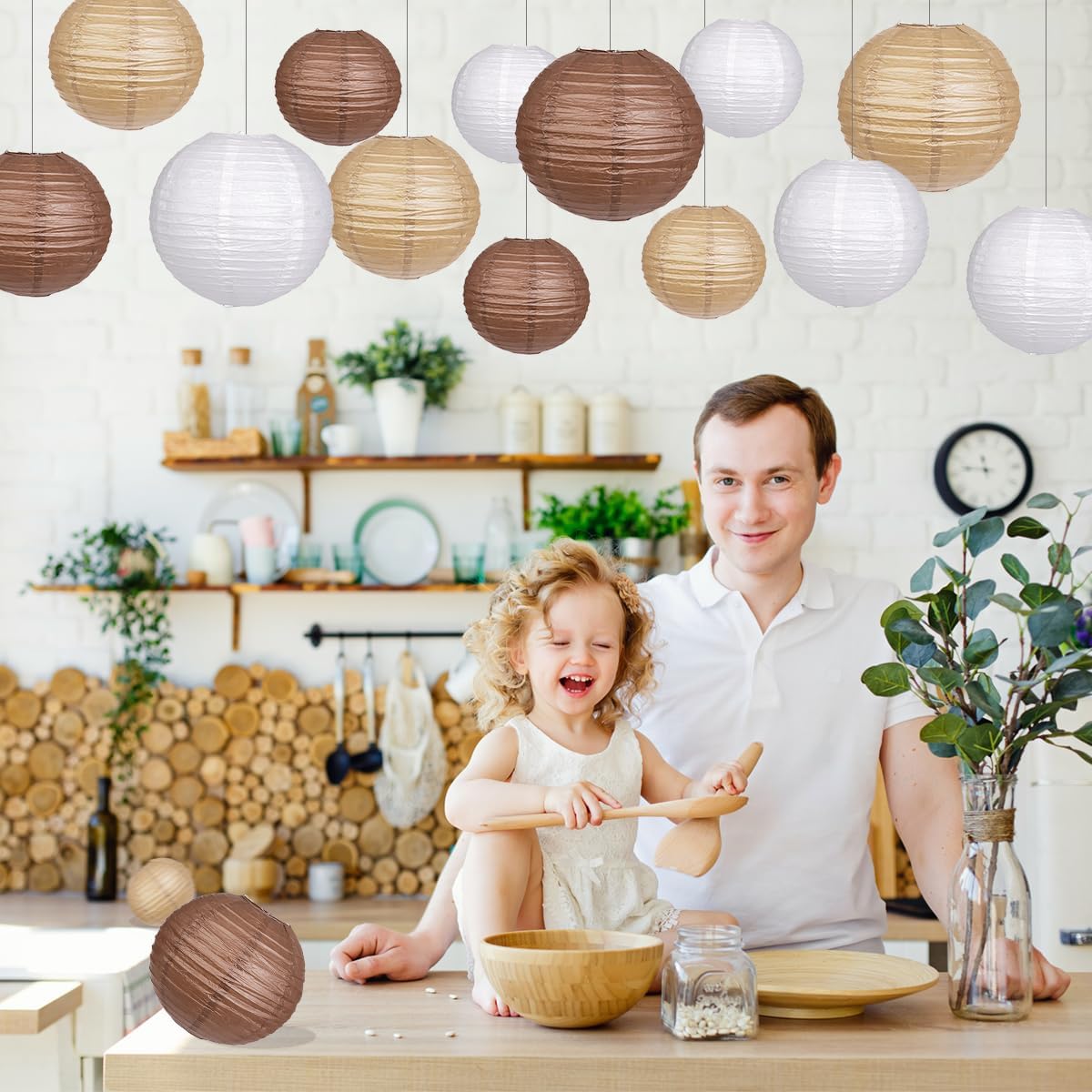 Paper Lanterns Decorative, Round Hanging Paper Lanterns Decorations for Rustic Party Bridal Shower Wedding Sage Green Birthday Party Supplies Gold/Ivory/Sage Green 15pcs