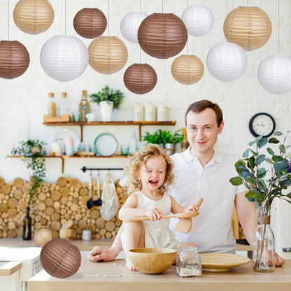 Paper Lanterns Decorative, Round Hanging Paper Lanterns Decorations for Rustic Party Bridal Shower Wedding Sage Green Birthday Party Supplies Gold/Ivory/Sage Green 15pcs