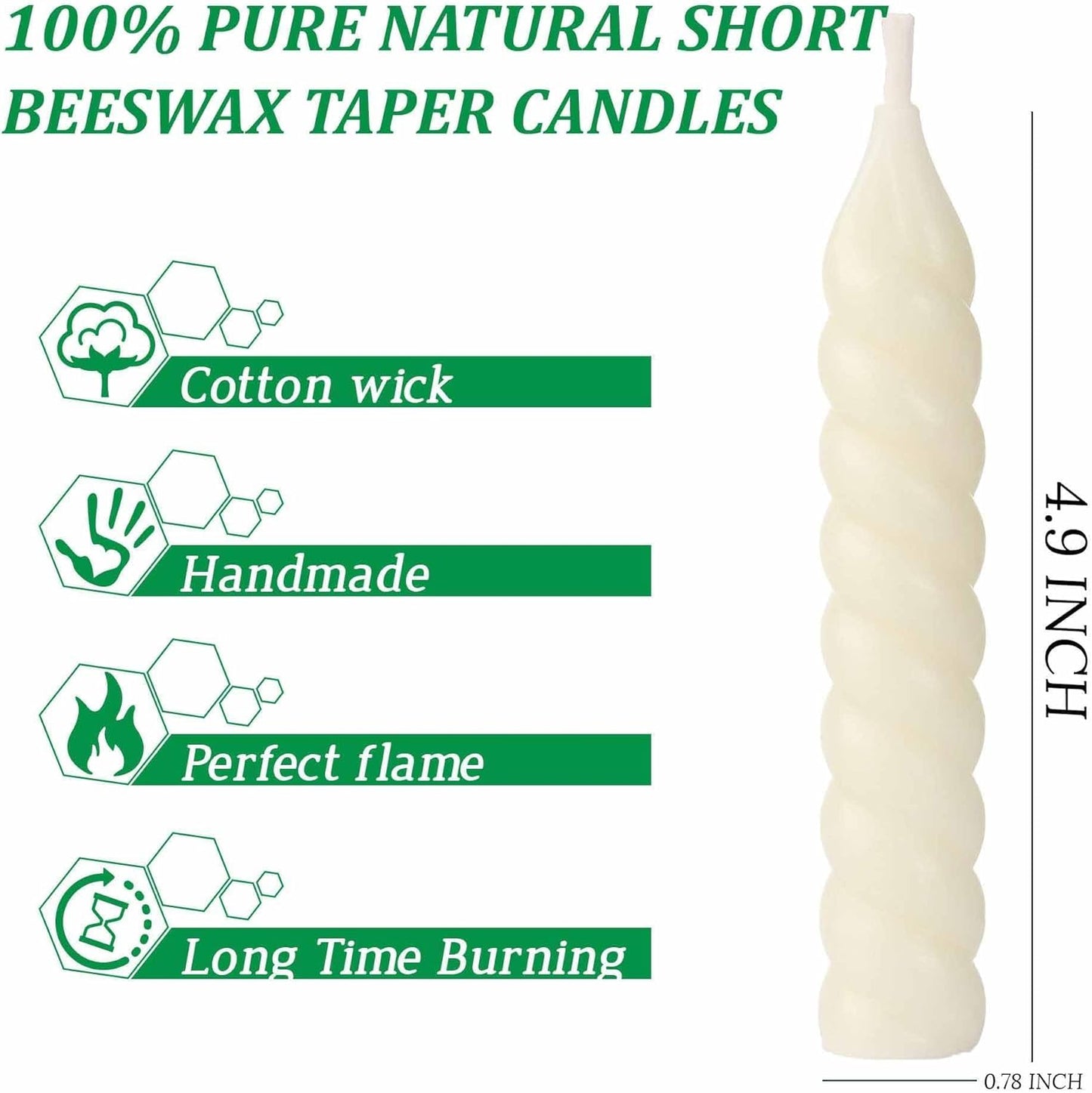 5 Inch Spirat Tapared Candles 10 Pack,0.78" Diameter Ivory Naturel Bee Candles Candlestick,7 Hours Long Lasting Smokeless and Unscented for Home Decoration