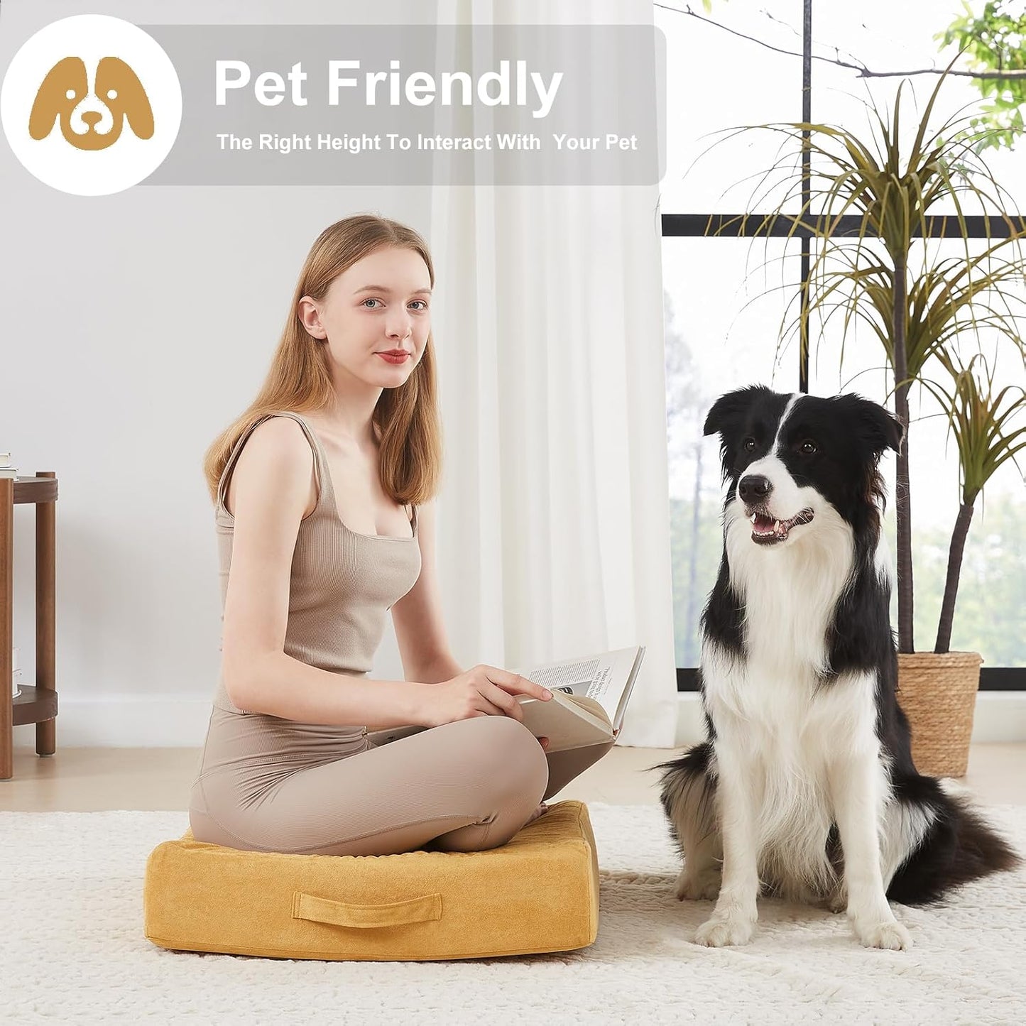 JKMAX 2 Pcs High Density Foam Floor Pillow - Upgraded Large Pillows Seating for Adults - Outdoor Floor Cushion with Soft Tufted Cover - Yoga Pillows for Sitting On Floor - 22 Inch Light Gray
