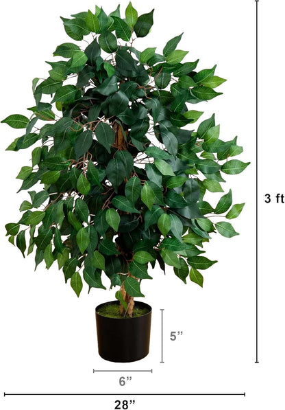 Nearly Natural 4ft Triple Trunk Ficus Silk Tree with Natural Wood Trunks and Dense Foliage, Mid-Size Faux Floor Plant for Home and Office