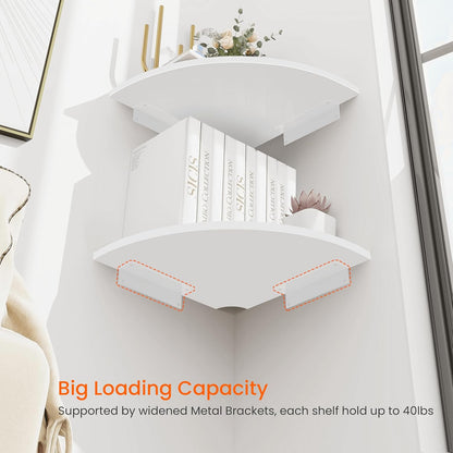 Homode Corner Wall Shelf, 12 in Wide Rounded Corner Shelf Floating, Set of 2 Wooden Hanging Corner Shelves with Wire Hole for Bathroom Living Room Office, White