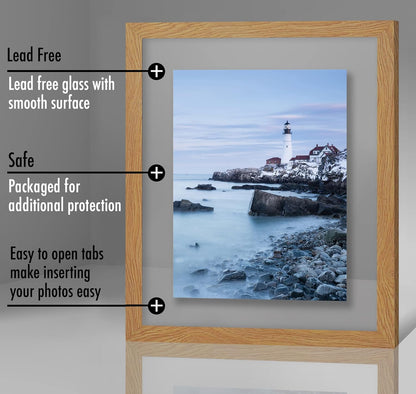 Americanflat 12x18 Floating Picture Frame with Polished Crystal-Clear Glass - Use as 8x10 Picture Frame or Display 5x7 Photo - Signature Float Collection - Photo Frames for Wall Display - Black