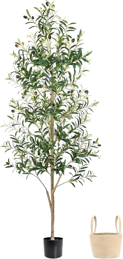 Caxchiling Faux Eucalyptus Tree 6FT, Artificial Potted Tree for Indoor Outdoor, Fake Floor Plants with Natural Wood Trunk, Home Office Living Room Bedroom Decor