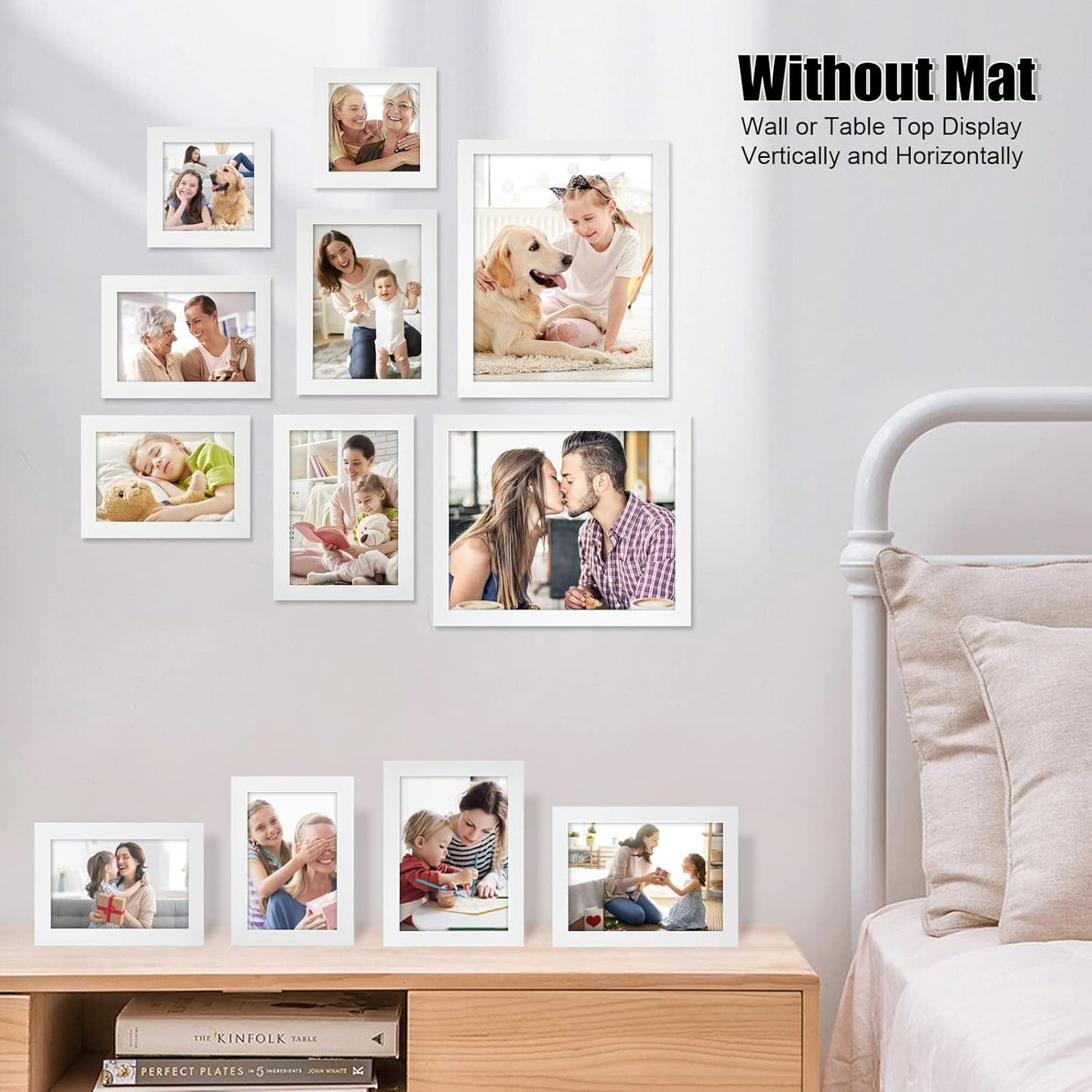 Egofine Picture Frame Set 12 Pack, Picture Frames Collage Wall Decor with Two 11x14, Two 8x10, Four 5x7, Four 4x6 for Wall and Tabletop, Made of Solid Wood, Covered by Plexiglass, Natural Wood