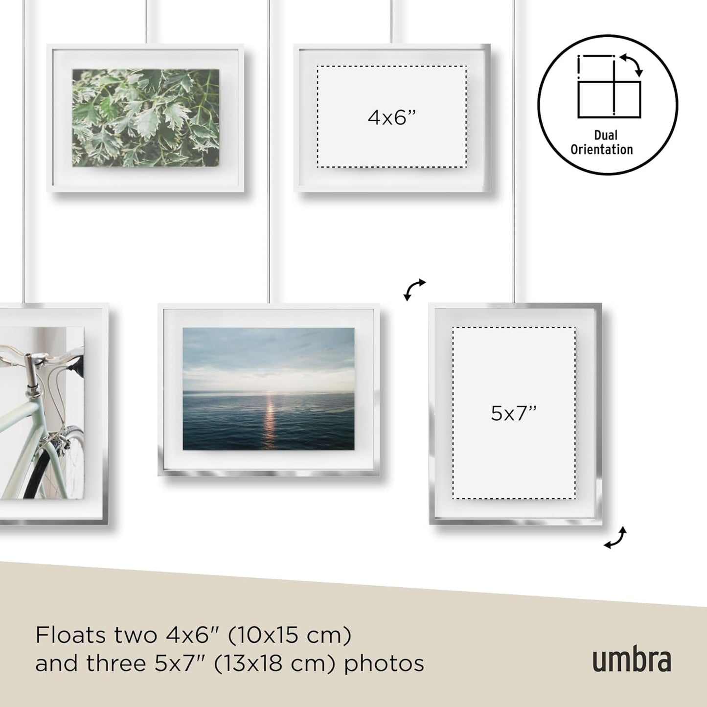 Umbra Exhibit Picture Frame Gallery Set, Adjustable Wall Collage Displays Nine Photos (Four 5x7" and Five 8x10"), Set of 9, Black