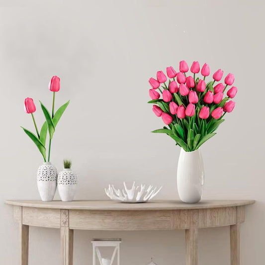 Sggvecsy 15 Pcs Fake Tulips Artificial Flowers Real Touch PU Faux Flowers Tulip Stems for Wedding Spring Bouquet Floral Arrangement Party Home Office Decorations for Mother's Day (Multi Colors)