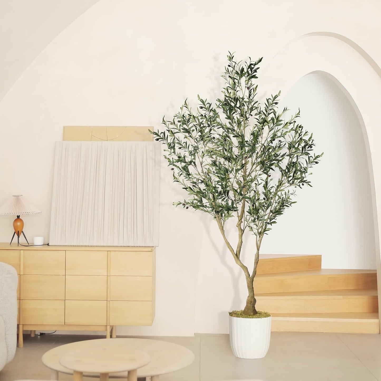 LYERSE Olive Trees Artificial Indoor - Faux Olive Tree 7ft with Large Olive Branches and Lifelike Fruits - Fake Olive Tree for Modern Home Office House Living Room Decor