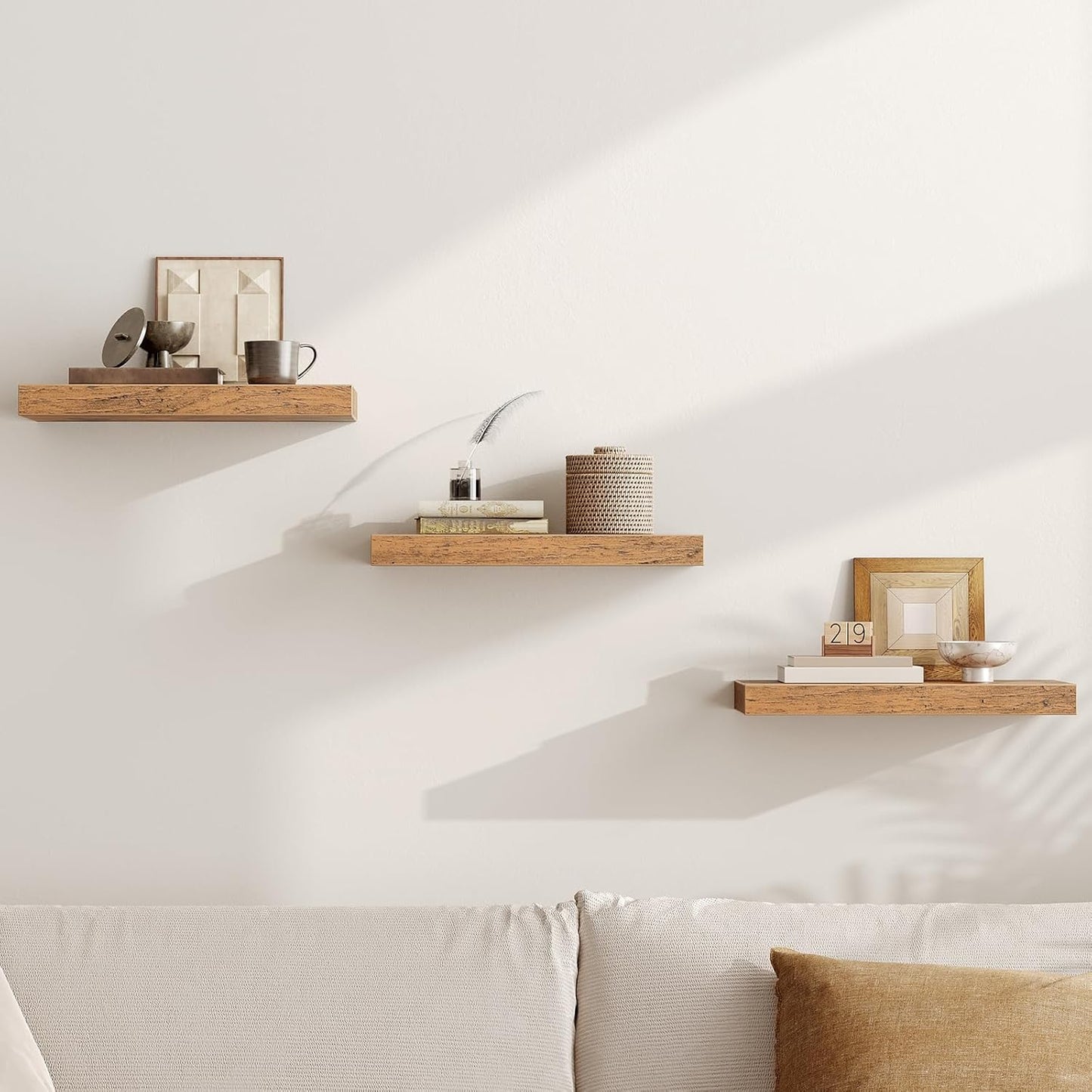 RALGEND Floating Shelves for Wall, 1.5" Thick Wall Shelf Set of 3 with Invisible Brackets, L31.5 x W7.9 Hanging Shelves Farmhouse Home Decor for Bathroom, Living Room, Bedroom, Rustic Brown 8301BJP3BF