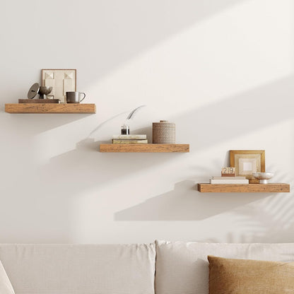 RALGEND Floating Shelves for Wall, 1.5" Thick Wall Shelf Set of 3 with Invisible Brackets, L31.5 x W7.9 Hanging Shelves Farmhouse Home Decor for Bathroom, Living Room, Bedroom, Rustic Brown 8301BJP3BF