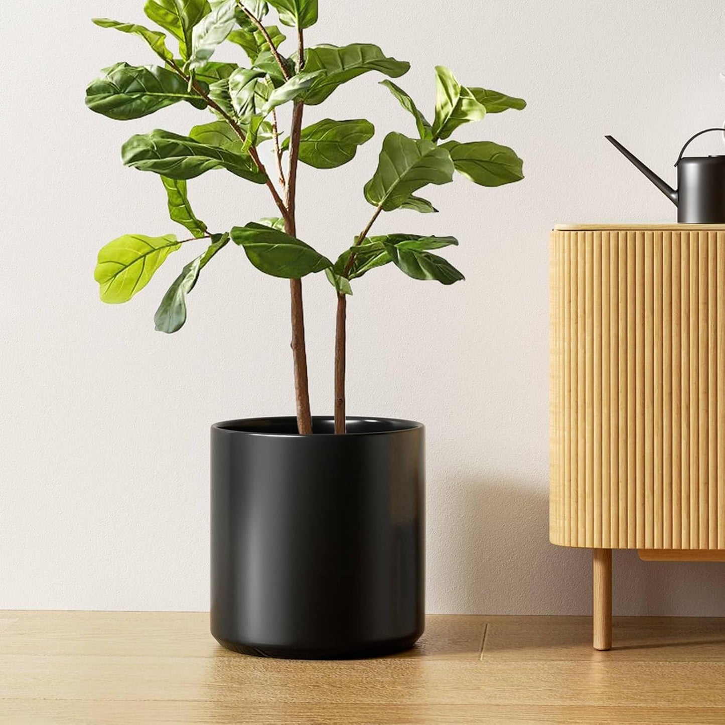 LE TAUCI 12 Inch Pot for Plants, Ceramic Planters for Indoor Plants, Mid-Century Modern Cylinder Flower Pots with Drainage Hole, Fits Fiddle Leaf Fig & Monstera, Home Decor, White
