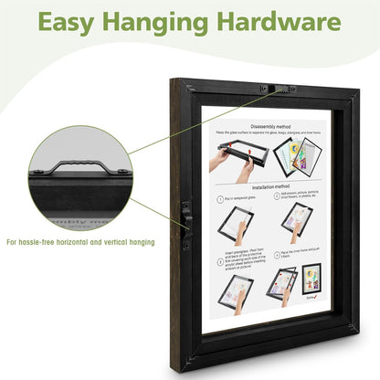 Golden State Art, 11X14 Floating Picture Frame, Black Wood Frame Display Any Size Photo Up To 11X14, Pressed Flower Frames with Hanging Hardware - Horizontal And Vertical Formats for Wall