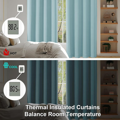 Simplebrand Ava Sage Green Blackout Curtains for Bedroom 63 Inch Length 2 Panels Set, Solid Thermal Insulated Energy Saving Rod Pocket Window Treatment Curtains Blackout Drapes, W40 x L63 Inch, Sage - Colors A