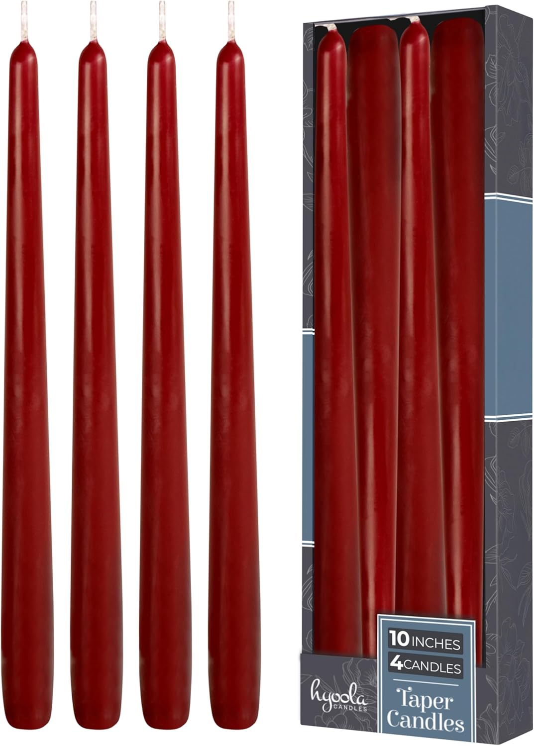 Hyoola Tall Taper Candles - 10 Inch Metallic Gold Unscented Dripless Taper Candles - 8 Hour Burn Time - 4 Pack