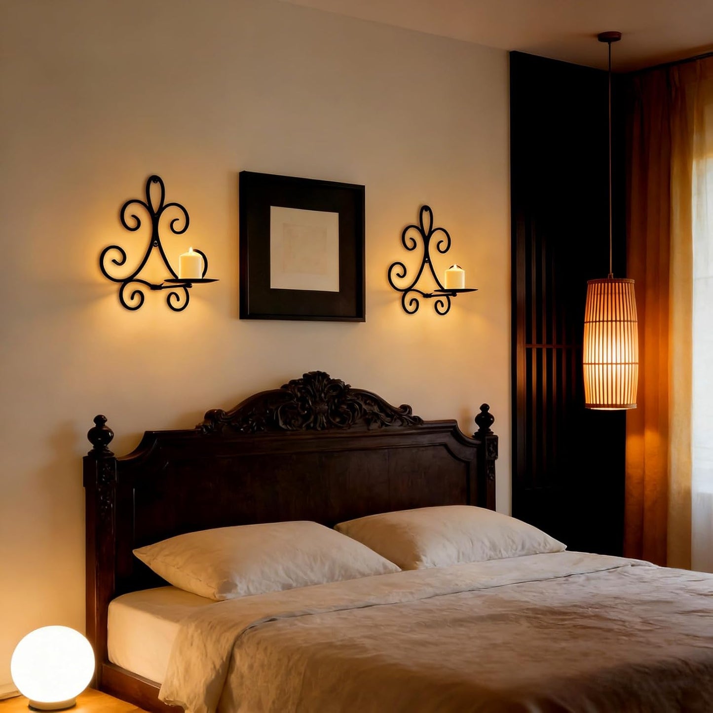 Wall Candle Sconces Set of 2, Double Scroll Pattern Candle Sconces, Metal Wall Candle Holder for Home Decor, Living Room, Dining Room, Bedroom, Black, Gifts for Men Women Mom or Dad