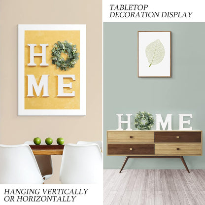 MAYICIVO Modern Wooden Home Sign with Artificial Eucalyptus Wreath, White and Beige, 13.81 inches Diameter, Wall Mount, MDF Wood, Plastic