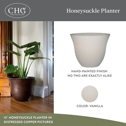 Classic Home and Garden Honeysuckle Resin Planters - Lightweight Indoor & Outdoor Plant Pots - UV-Resistant Plastic Flower Pots - Pot Planters for Flowers & Herbs (15" Distressed Copper)