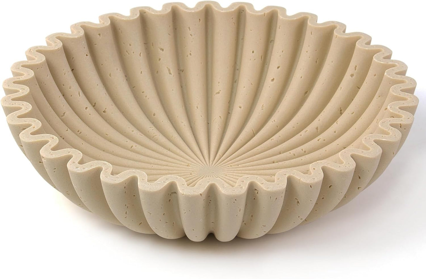 YMXYJM Large Decorative Bowl, Modern Handicraft Bowls for Home Decor, Fruit Bowl for Kitchen Counter, Ruffle Decor, Stylish Key Bowl for Entry Table, Artificial Stone Beige
