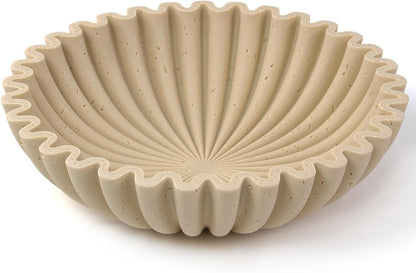 YMXYJM Large Decorative Bowl, Modern Handicraft Bowls for Home Decor, Fruit Bowl for Kitchen Counter, Ruffle Decor, Stylish Key Bowl for Entry Table, Artificial Stone Beige