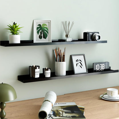 White Floating Shelves for Wall Decor, Wall Mounted Wood Storage Shelf for Bedroom, Living Room, Bathroom, Kitchen, Nursery, Display Picture Ledge Shelf with Lip Set of 2-14 Inches, White