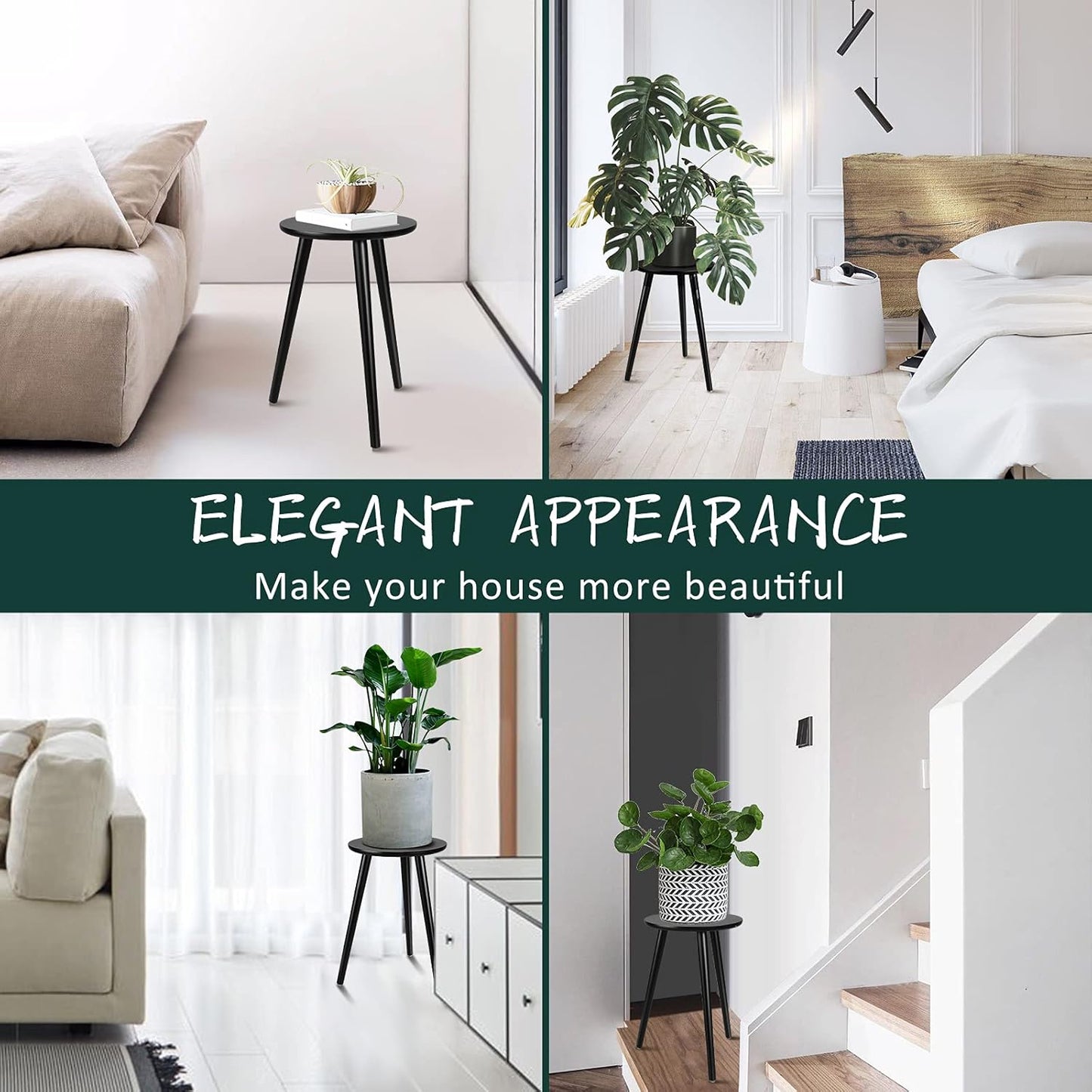 Uneedem Wood Mid Century Plant Stand for Indoor Plants, Modern Table, Tall Holder for Flower Pots, Small Round Side/End Table(A2 White, High: 16.5")