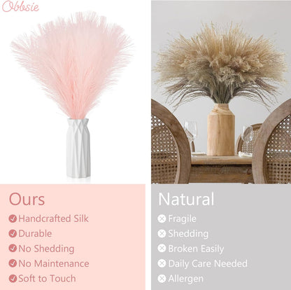 obbsie 50pcs Pink Faux Pampas Grass Decor, 21.6" Short Artificial Floral Branches Vase Filler Flower Arrangement for Home Wedding Boho Outdoor Decor