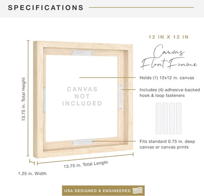 MCS Canvas Float Frames 8x10 Frame, Black Frame for Finished Canvases, Vertical & Horizontal Wall Hanging Frame with Adhesive for Canvas Paintings (1-Pack)