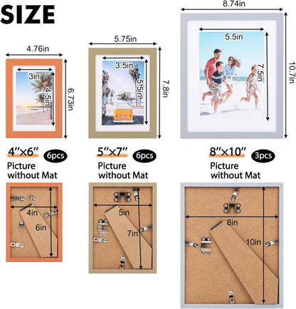 Fixwal Picture Frames Set, Gallery Wall Frame Set Picture Frames Collage 15 Pack for Wall or Tabletop with 8x10 5x7 4x6 Frames, Soft Earth Tones