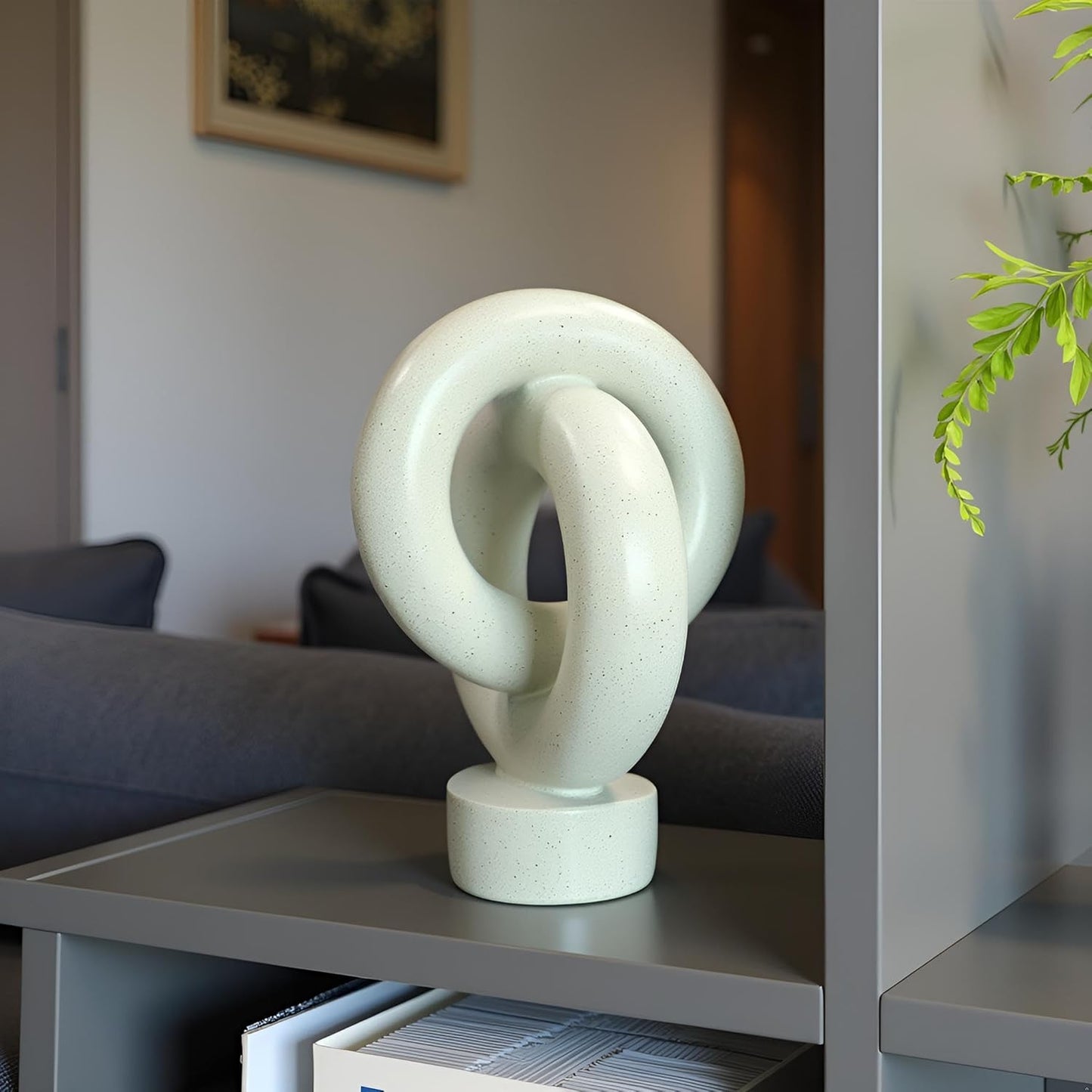10" Modern Abstract Ribbon Decorative Sculpture, Knot Sculptures,Home Decor,Coffee Table Statues,Dining Living Room Desk Decor（White）