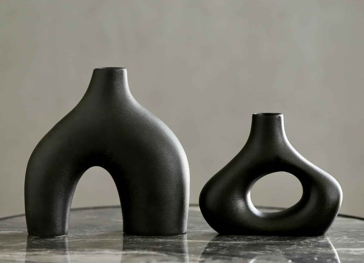 Carrot's Den Donut Vase, Set of 2 - White Large Ceramic Vase - Minimalist Nordic, Hollow | Table Centerpiece, Olive Plant, Wedding, Living Room, Bookshelf, Office, Modern Home, Entryway, Console