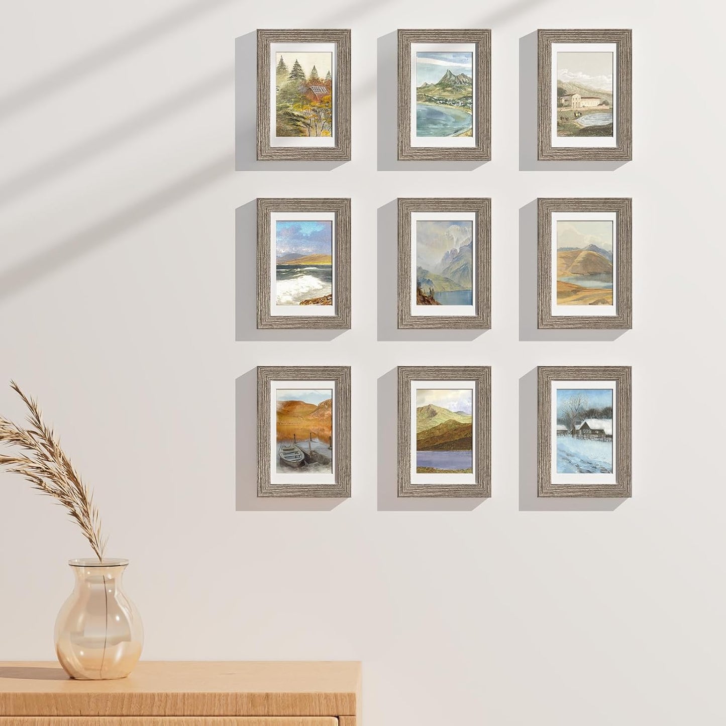 Vittanly 8x10 Picture Frames Set of 9, Shatter Resistant Plexiglass, Display 5x7 Pictures with Mat or 8x10 without Mat, Photo Frames for Wall or Tabletop, Engineered Wood, Black - Colors B
