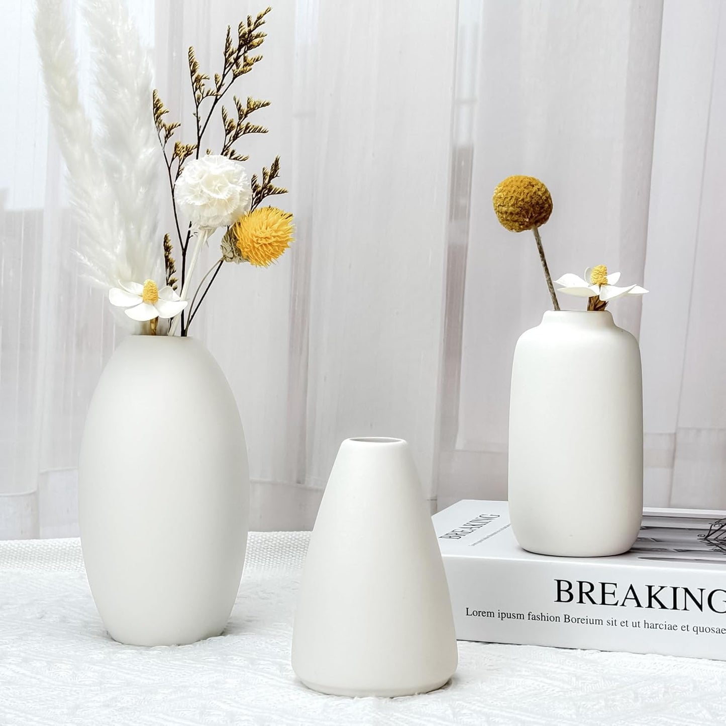White Vases Set of 10, Small Ceramic Flower Vases Bulk Bud Vases for Wedding Table Centerpieces Decor Pampas Grass Modern Boho Home Party Decor DIY Gift