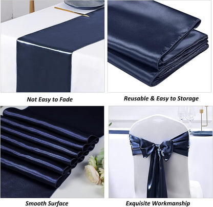 SiinvdaBZX 4 Pcs Royal Blue Satin Table Runner 12 x 108 inches Long, Bright Smooth Satin Wedding Table Runner Decorations for Birthday Parties, Buffet, Banquets, Graduations, Engagements