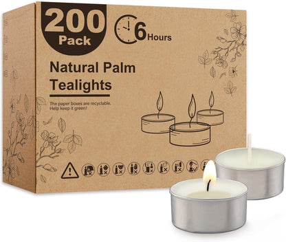 Ashlux Unscented Palm Tea Lights Candles 100 Pack Bulk, 4.5 Hours Long Burning White Tea Lights,Non-Paraffin, Smokeless, Mini Tealight Votive Candles for Wedding, Christmas Lights, Party, Christmas