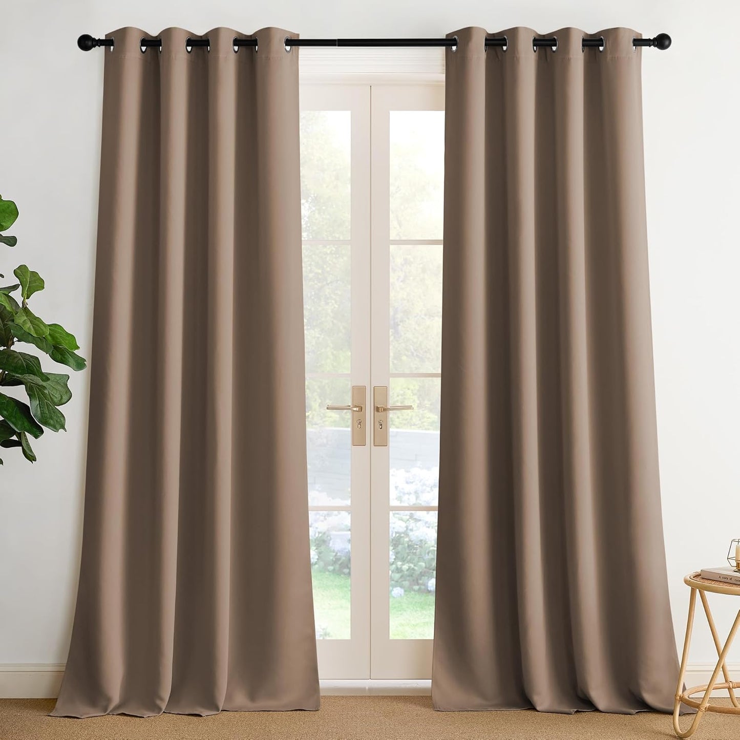 NICETOWN Halloween Pitch Black Solid Thermal Insulated Grommet Blackout Curtains/Drapes for Bedroom Window (2 Panels, 42 inches Wide by 63 inches Long, Black) - Colors D
