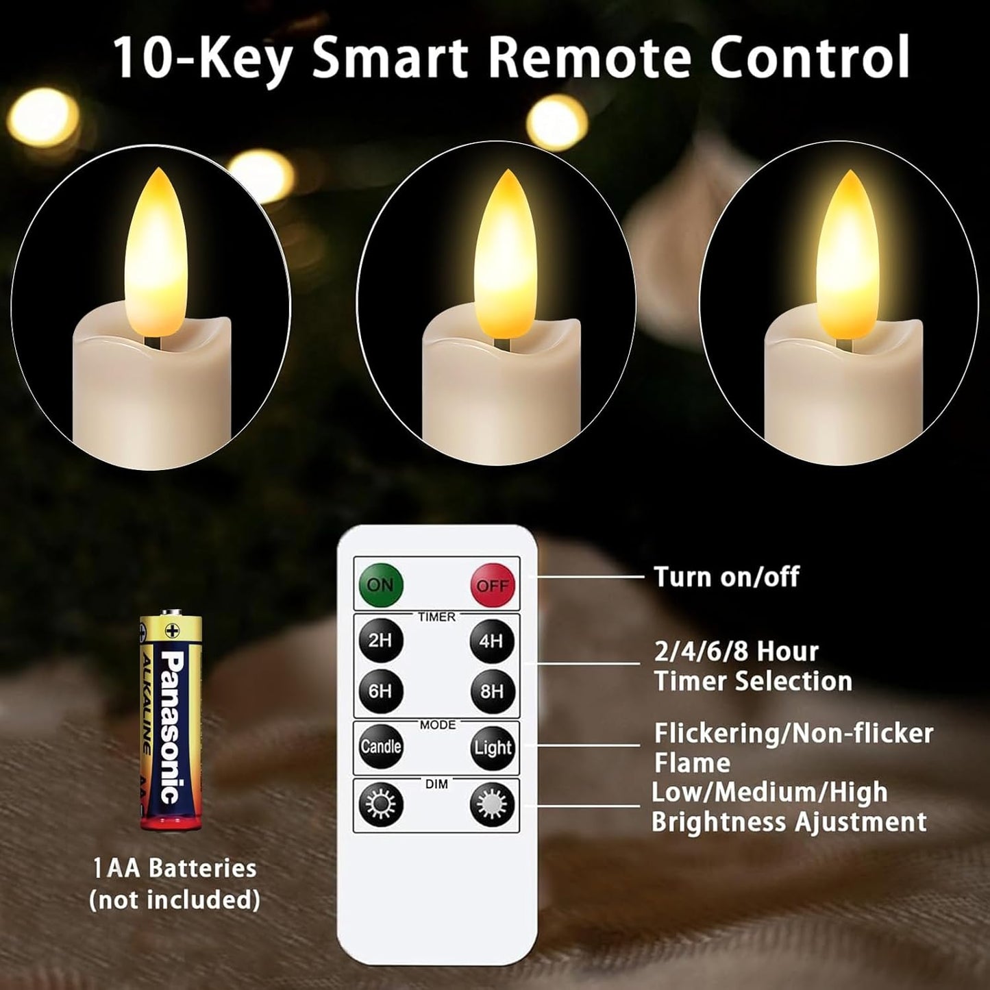 KSWING Upgraded Real Wax Short LED Flameless Taper Candles with Remote, 6 PCS White Candlesticks Battery Operated 3D Flickering - 6" Realistic Fake Candle Sticks for Home/Wedding/Fireplace Xmas Decor
