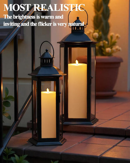 Gmnee 3"x4" Outdoor Waterproof Flameless Candles with Remote and Timers, LED Candles, Battery Operated Candles, Electric Fake Pillar Candles for Patio, Porch, and Lanterns Decor (Ivory, Plastic)