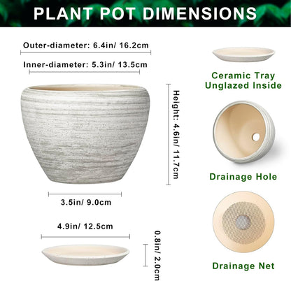 6 Inch Plant Pot - Ceramic Pots for Plants with Drainage Hole and Saucer, Round Succulent Planter Indoor Outdoor, Modern Flower Pot for Snake Plants, Home Decor, Gifts for Plant Lover, Blue