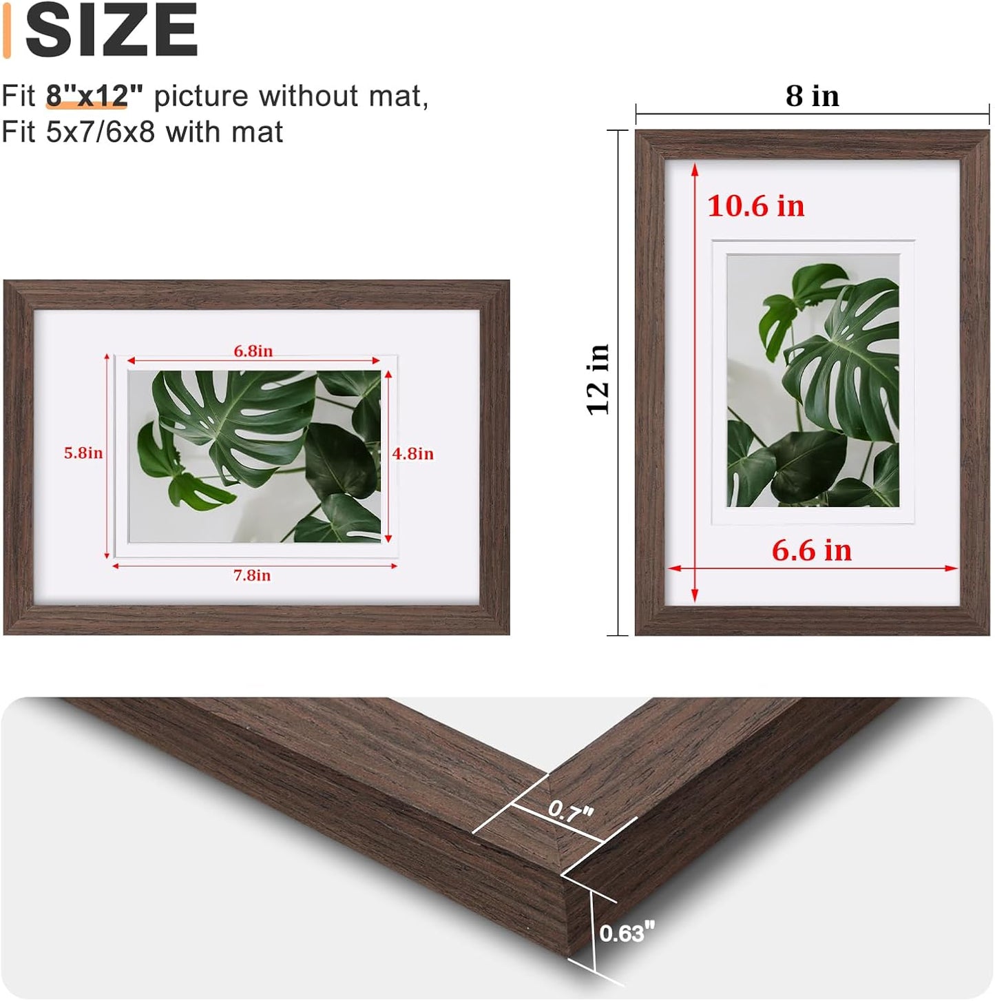 Egofine 8x10 Picture Frames Set of 4, Made of Solid Wood Covered by Plexiglass 4x6 and 5x7 with Mat or 8x10 without Mat, for Table Top Display and Wall Mounting Photo Frame Black