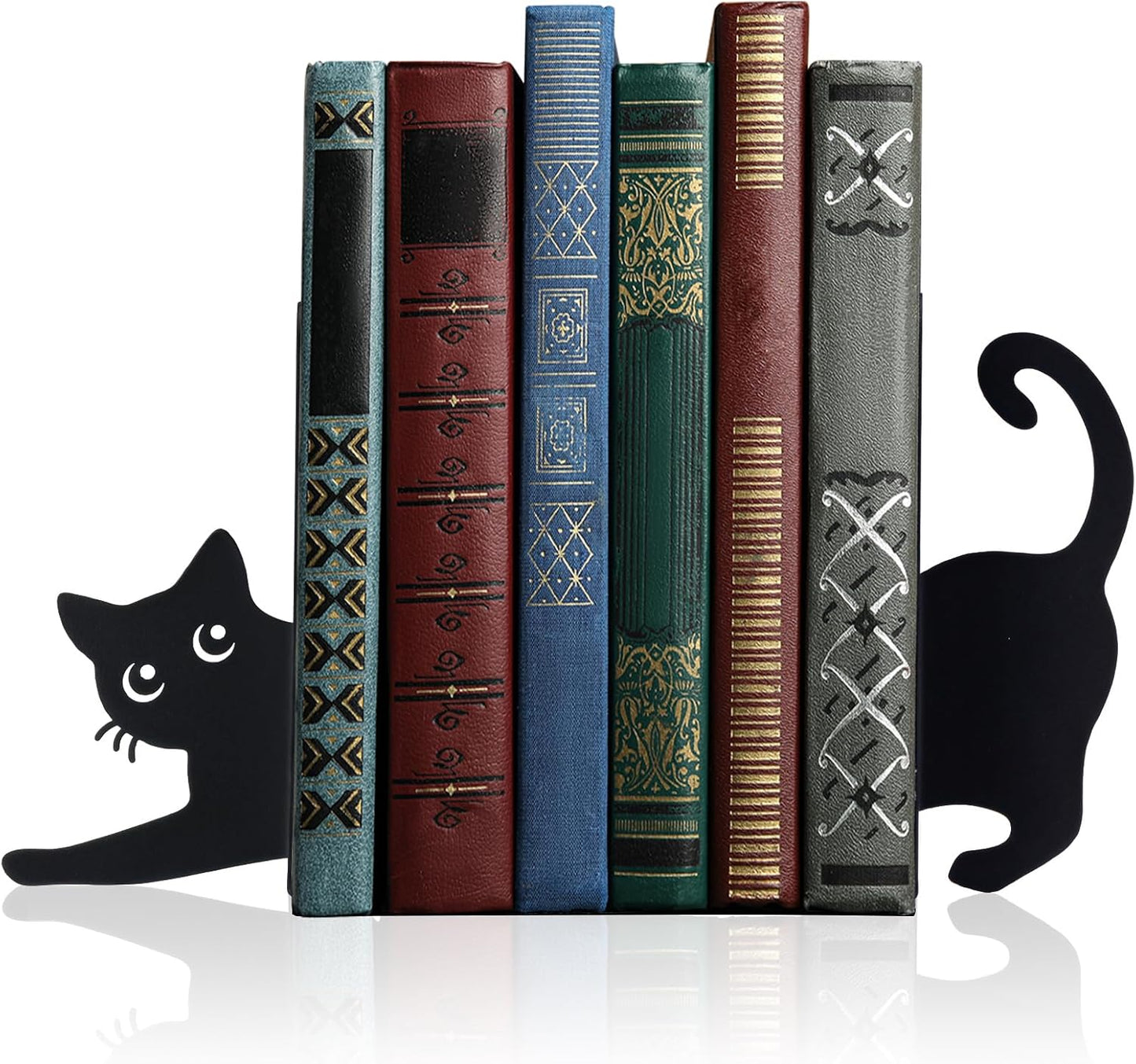 Geelin Peeping Cat Metal Bookends Set of 2 Cute Book Ends for Shelves Decorative Bookshelf Home Office Desk Bookshelf Decor Gift for Cat Lovers and Reading Enthusiasts