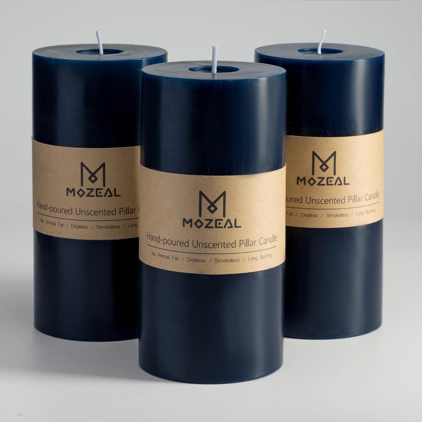 MOZEAL 3" x 4" Hand-Poured Unscented Candle,Dripless Pillar Candle Set of 3,Long Clean Burning,Approx 72 Hours Burn Time,Rustic Country Style,Wedding,Dinner,Christmas and Home Decor,White