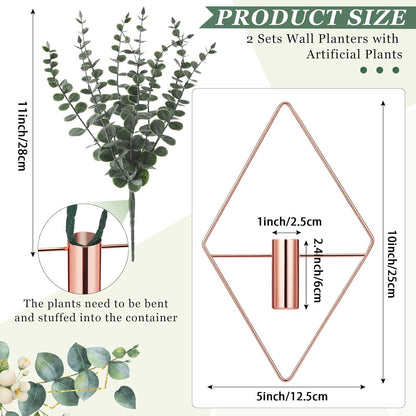 Jexine 4 Pcs Hanging Planters with Artificial Eucalyptus Metal Hanging Vase Indoor Plants Holder Modern Geometric Boho Bathroom Wall Decor for Living Room Home Office(Black)