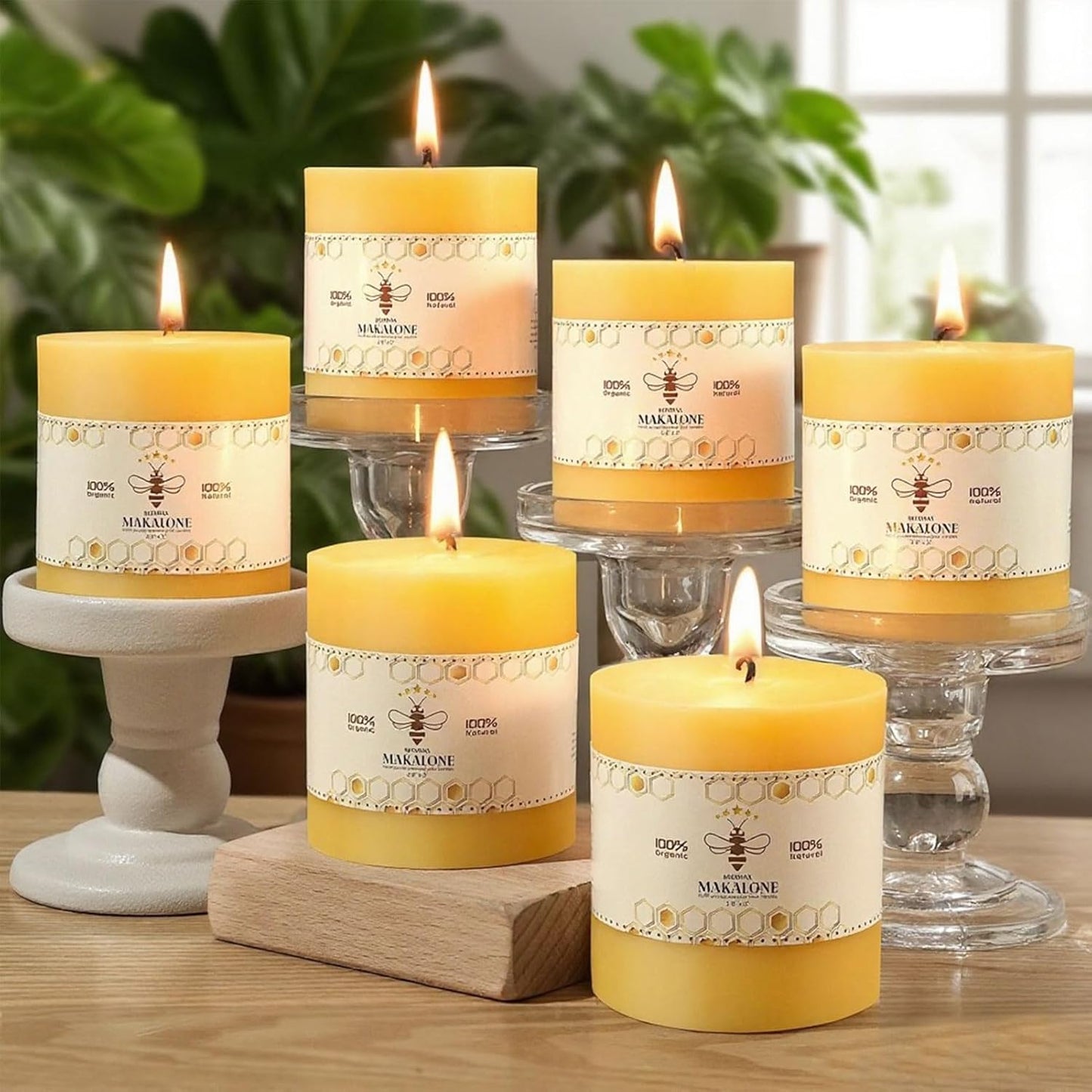 6 Pack Natural Beeswax Pillar Candles,100% Pure Beeswax Candles-210 Hours Long Burning,Organic Bees Wax Candles for Home,Emergency,Prayer,Parties,Unscented Dripless Smokeless Beeswax Candle Bulk 2x4in