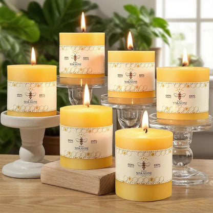 6 Pack Natural Beeswax Pillar Candles,100% Pure Beeswax Candles-210 Hours Long Burning,Organic Bees Wax Candles for Home,Emergency,Prayer,Parties,Unscented Dripless Smokeless Beeswax Candle Bulk 2x4in