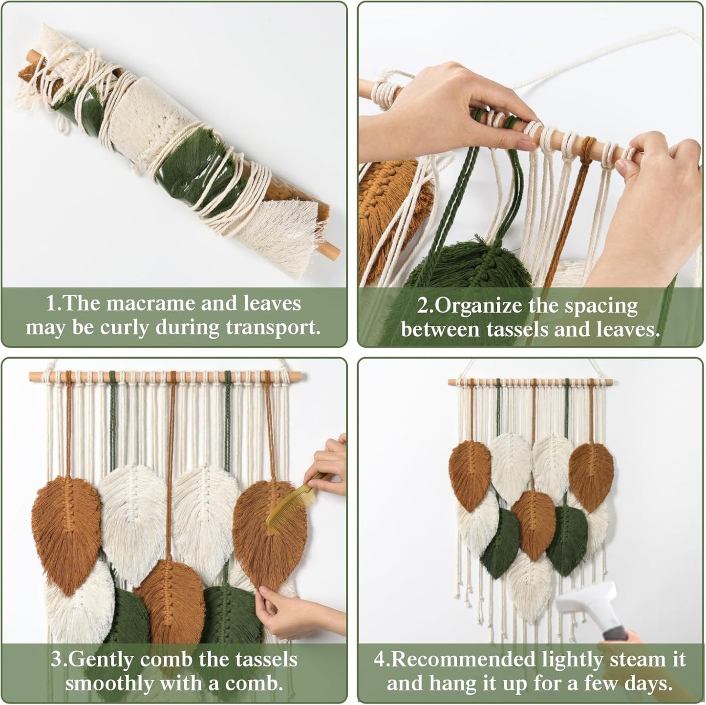 KHOYIME Large Macrame Wall Hanging Boho Woven Tapestry, Chic Home Decor Modern Bohemian Handmade Leaf Feather Wall Art Decorations for Apartment Dorm Living Room Bedroom Nursery Backdrop 39"W X 29.5"L