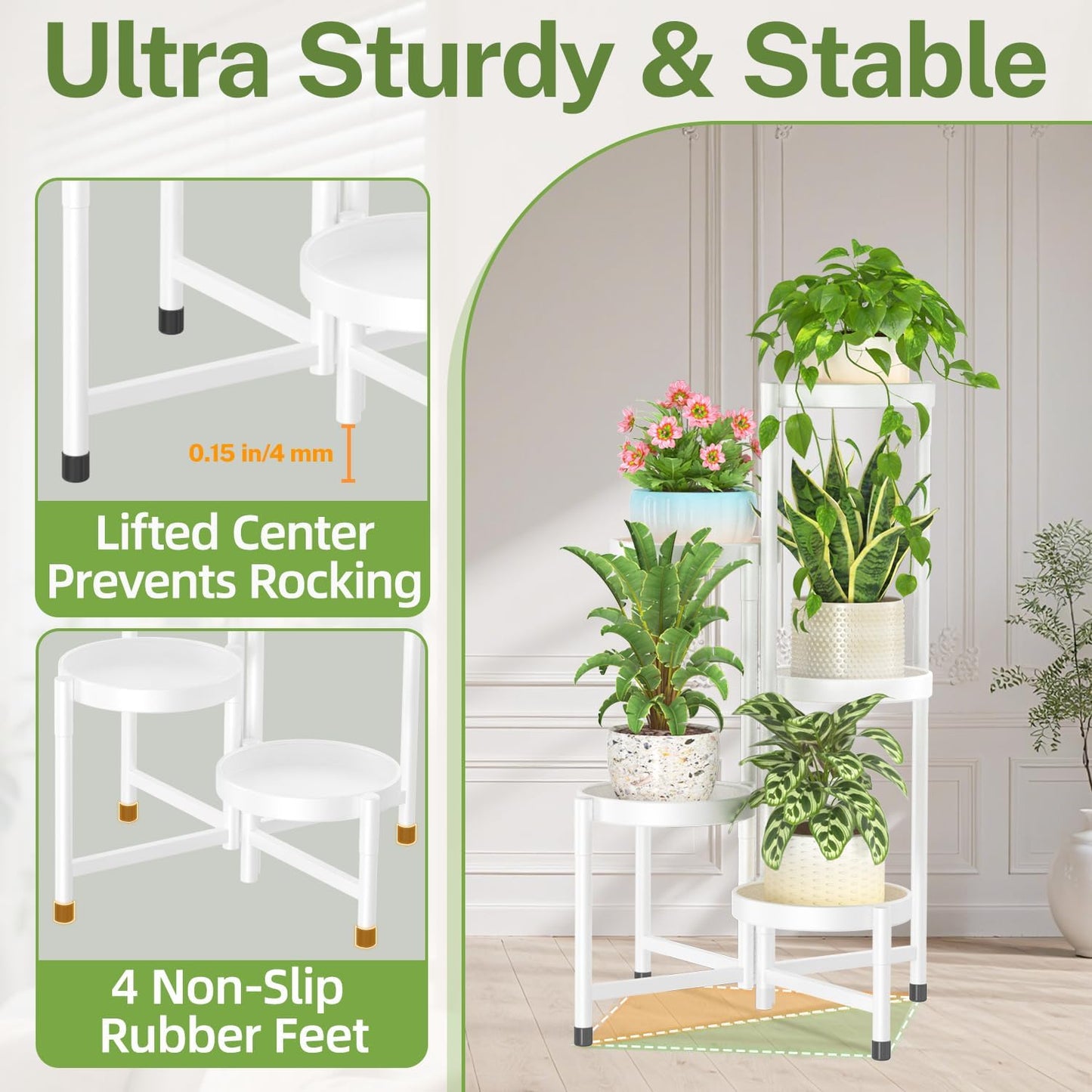 iDavosic.ly Plant Stand Indoor Outdoor, 5 Tier Corner Metal Flower Display Holder Shelf, Folding Tall Orchid Rack for Patio Balcony Porch Garden Living Room House, Black