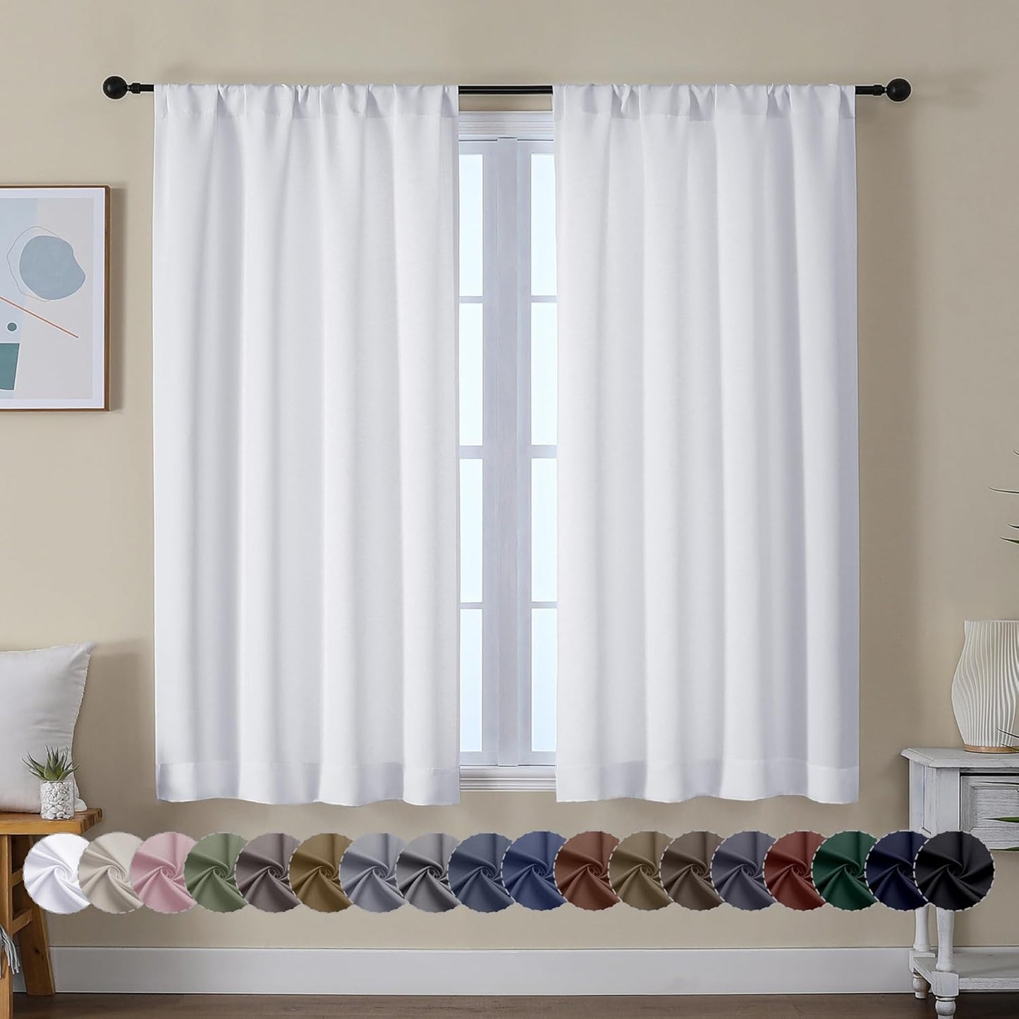 Simplebrand Ava Sage Green Blackout Curtains for Bedroom 63 Inch Length 2 Panels Set, Solid Thermal Insulated Energy Saving Rod Pocket Window Treatment Curtains Blackout Drapes, W40 x L63 Inch, Sage - Colors C