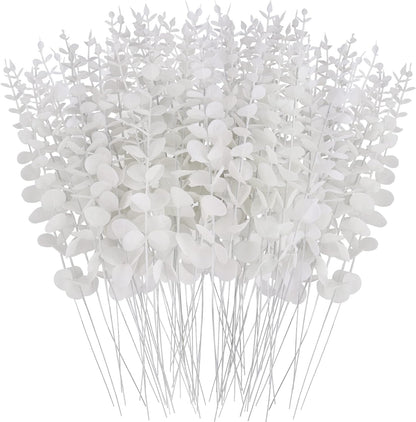 FEQO 36 Pcs Artificial Eucalyptus Stems Dark Brown Leaves Faux Eucalyptus Stems Branches 15 inch for Wedding Bouquet Home Deco