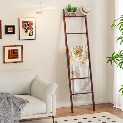 BAMBANG 6-Tier Blanket Ladder for Living Room, Blanket Quilt Ladder Rack Rustic Decorative Towel Holder, Wall Leaning Blanket Ladder Shelf Storage Farmhouse Decor for Bedroom Bathroom, Black