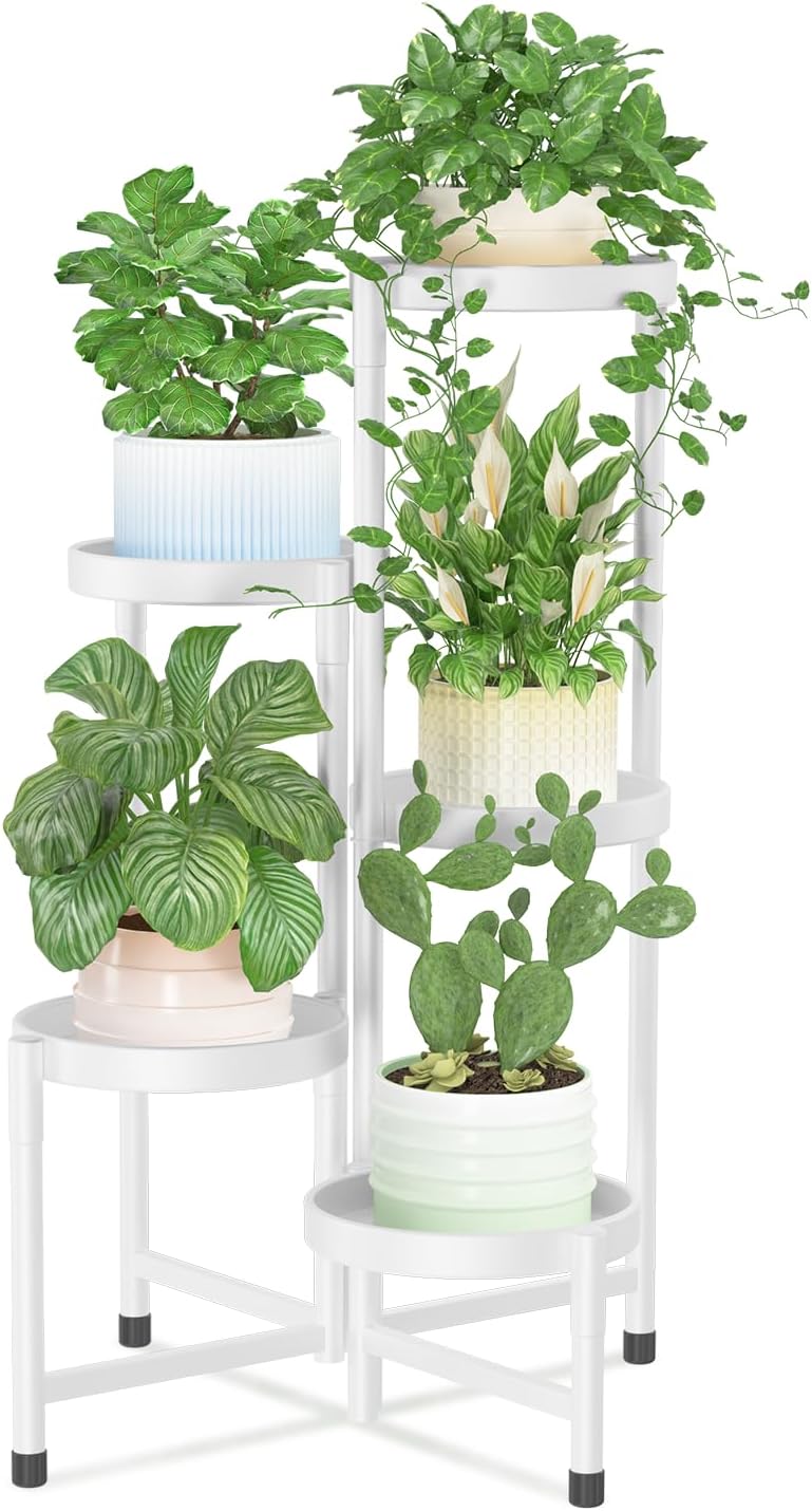 iDavosic.ly Plant Stand Indoor Outdoor, 5 Tier Corner Metal Flower Display Holder Shelf, Folding Tall Orchid Rack for Patio Balcony Porch Garden Living Room House, Black